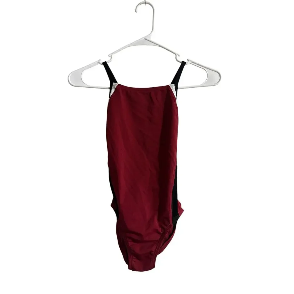 Speedo girls Swim suit NEW 12 one piece sport competition modest red black